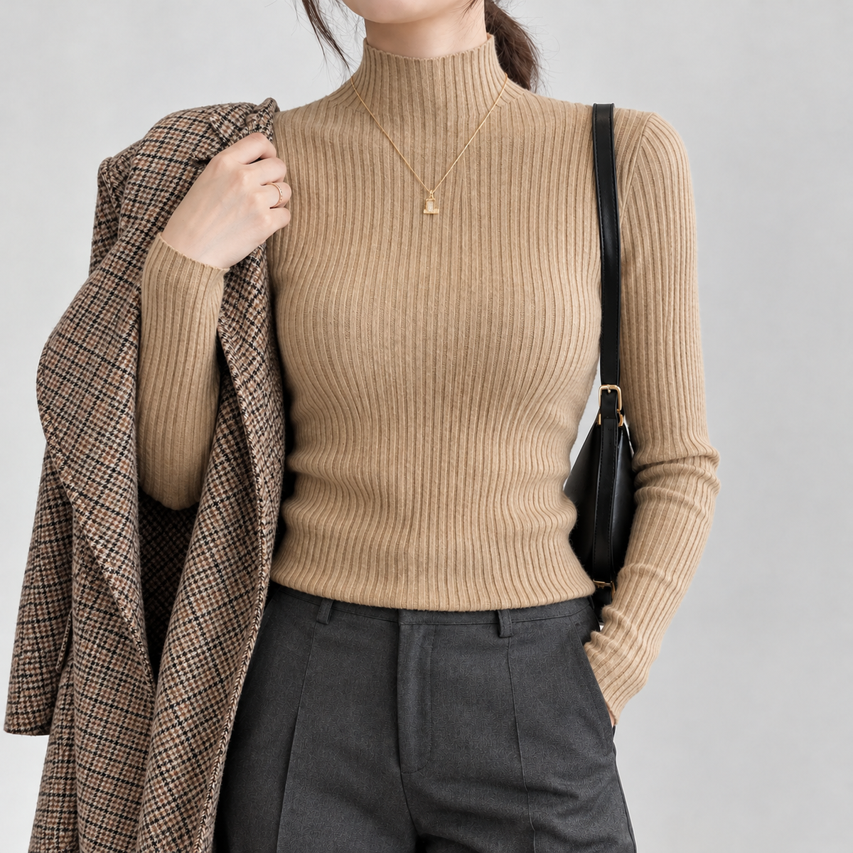 Bailrigg Mock Neck Sweater - Khaki