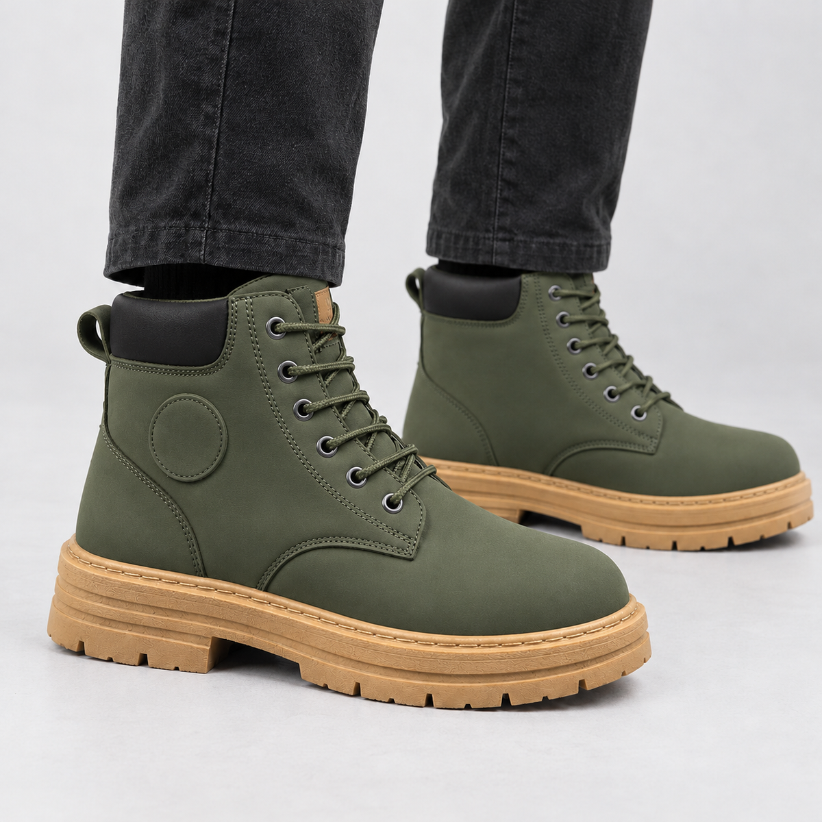 Portreath Lace Up Boots - Olive Green