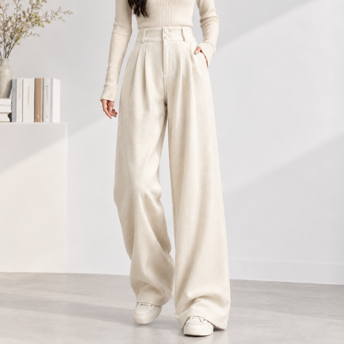 Fearby Pleated Wide Leg Pants - Off-white
