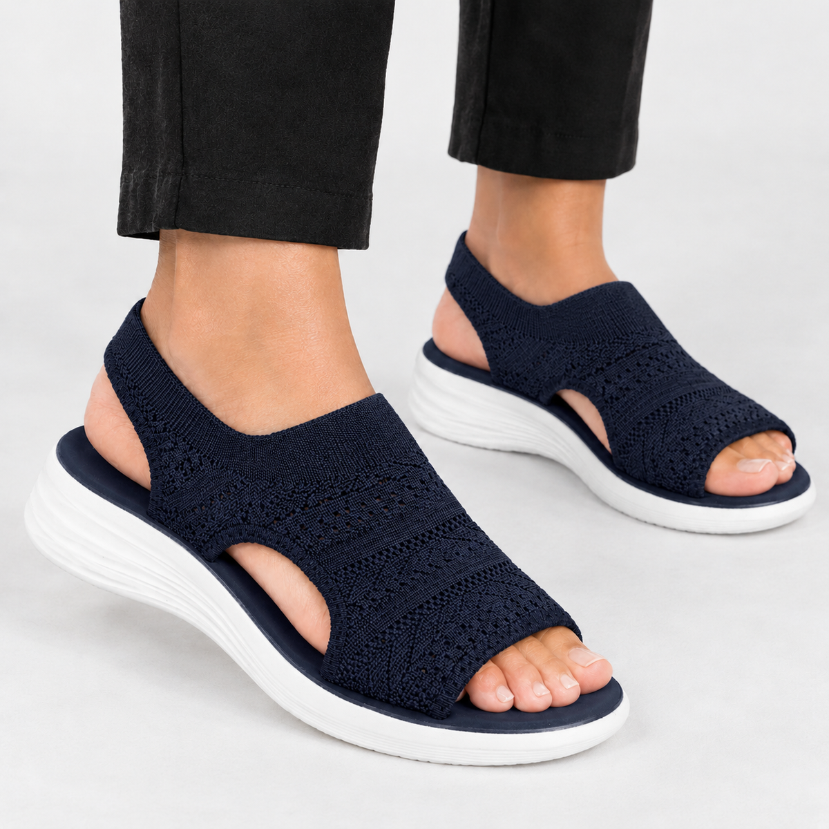 Kingham Knit Wedge Sandals - Dark Blue