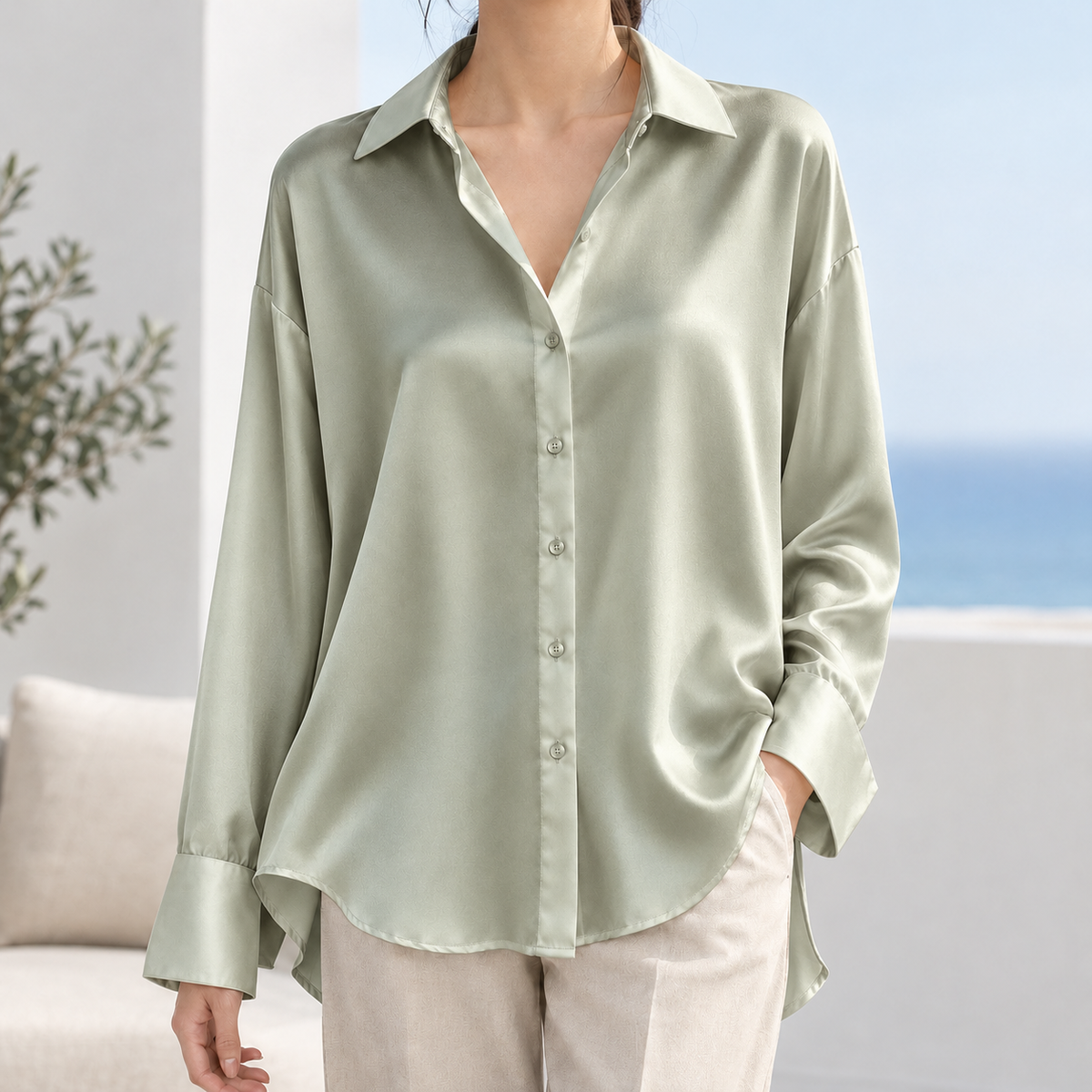 Winskill Satin Shirt - Mercerized Green