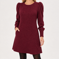 Tintwistle Puff Sleeve Dress - Wine Red