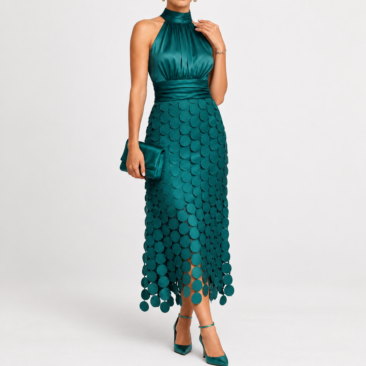 Yearby Halter Midi Dress - Peacock Green