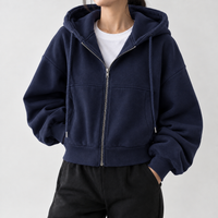 Gerrans Cropped Zip Hoodie - Navy Blue