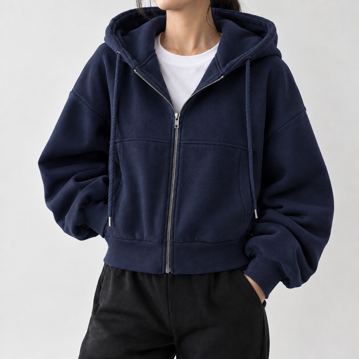 Gerrans Cropped Zip Hoodie - Navy Blue