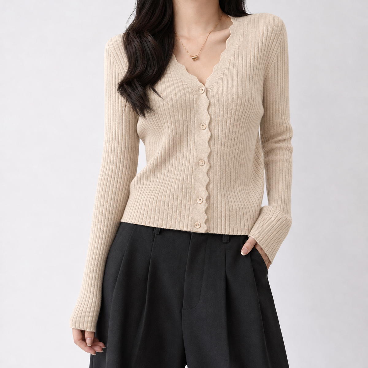 Eastnor Scallop Cardigan - Apricot