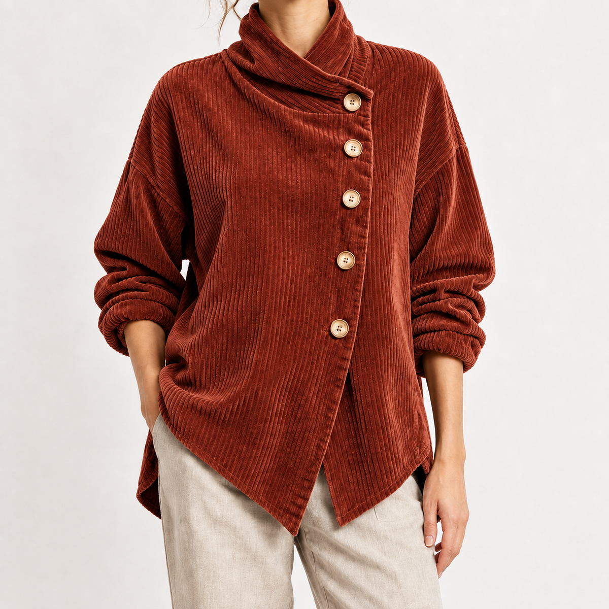 Sabine Asymmetric Jacket - Brick Red