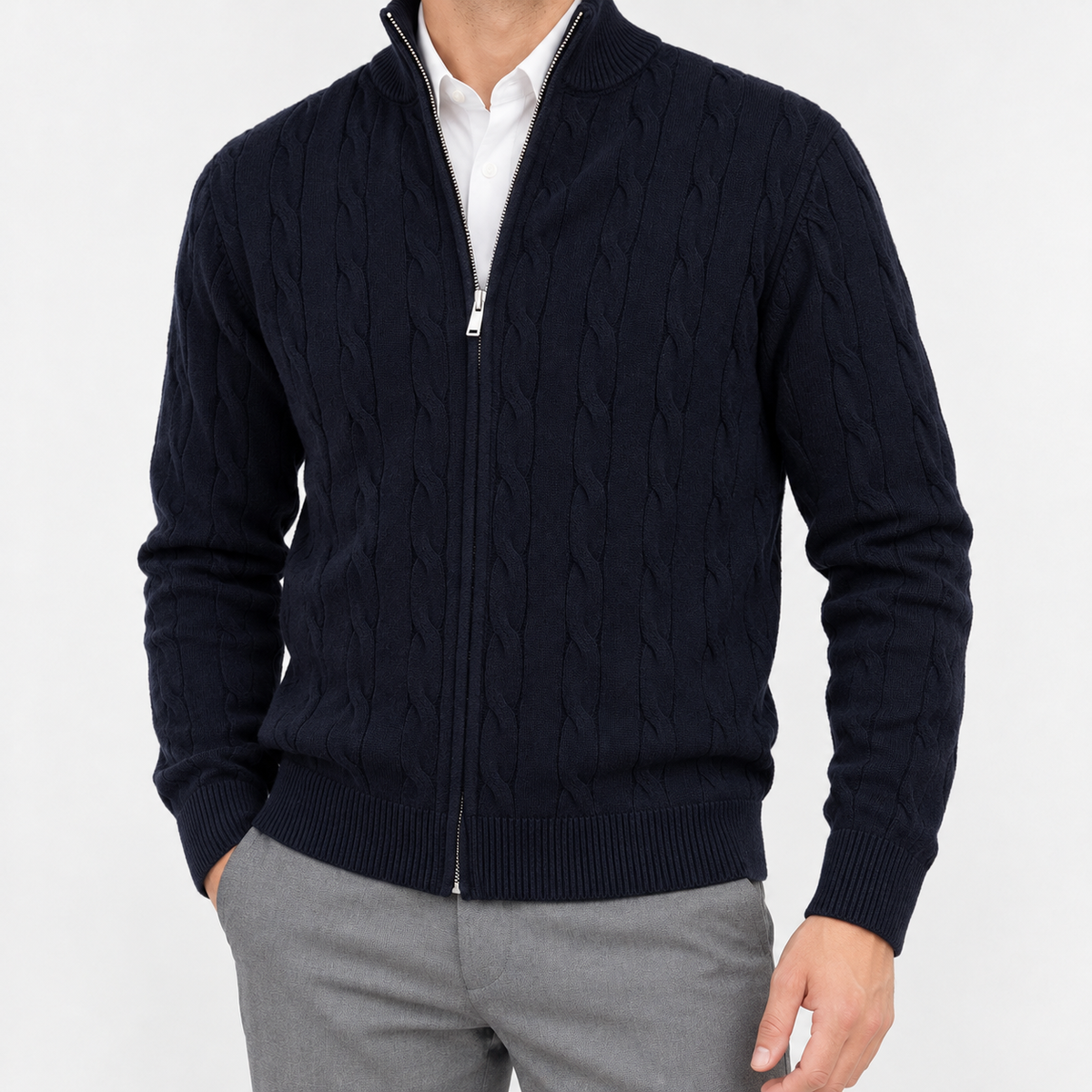 Wormhill Cable Knit Cardigan - Navy