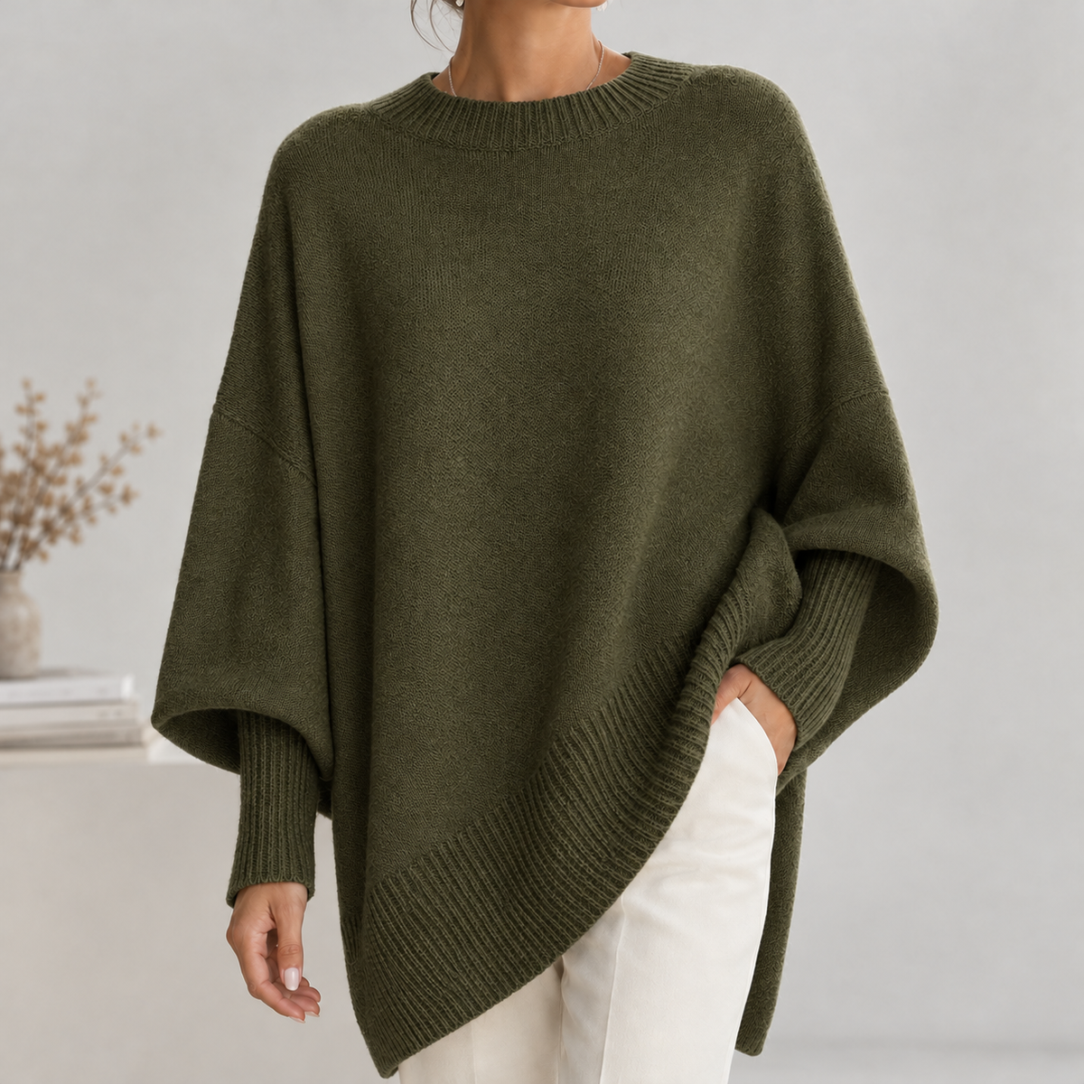Bromlow Poncho Knit Sweater - Dark Green