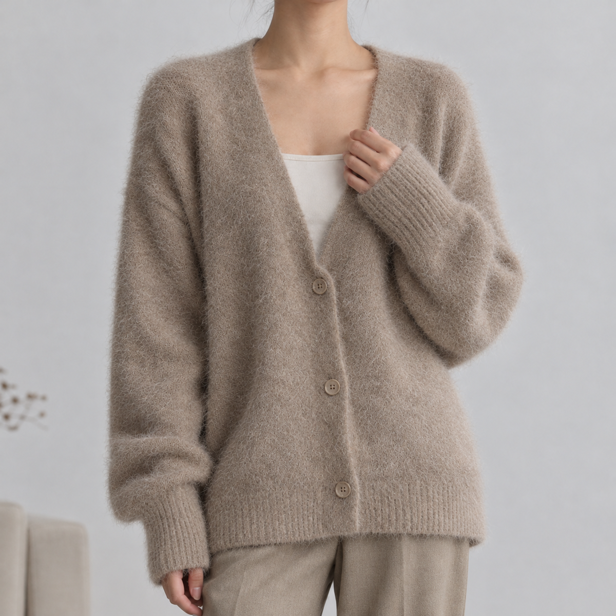 Beelsby Fuzzy Cardigan - Khaki