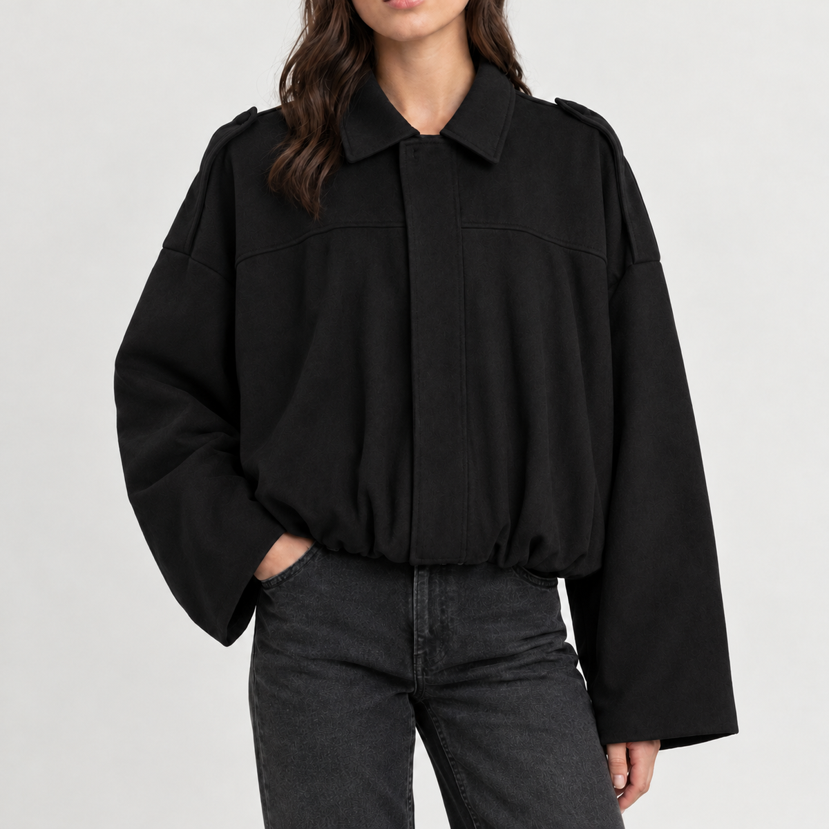 Broadbottom Suede Bomber Jacket - Black