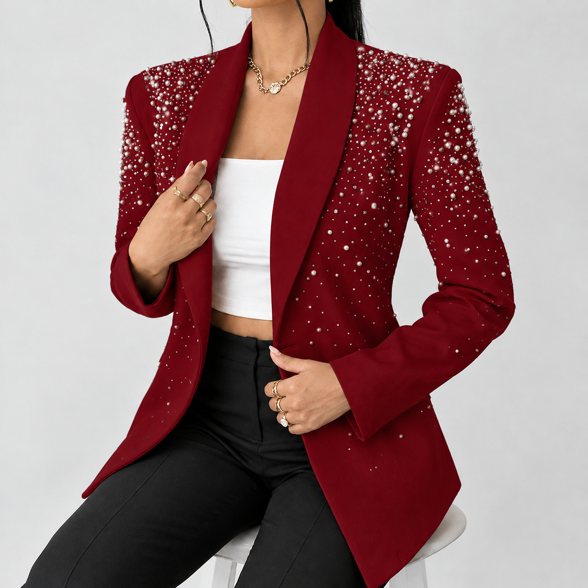 Hetton Embellished Blazer - Wine Red