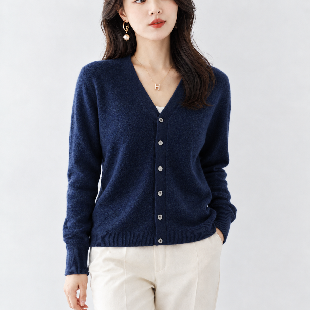 Lasborough V-Neck Cardigan - Navy Blue