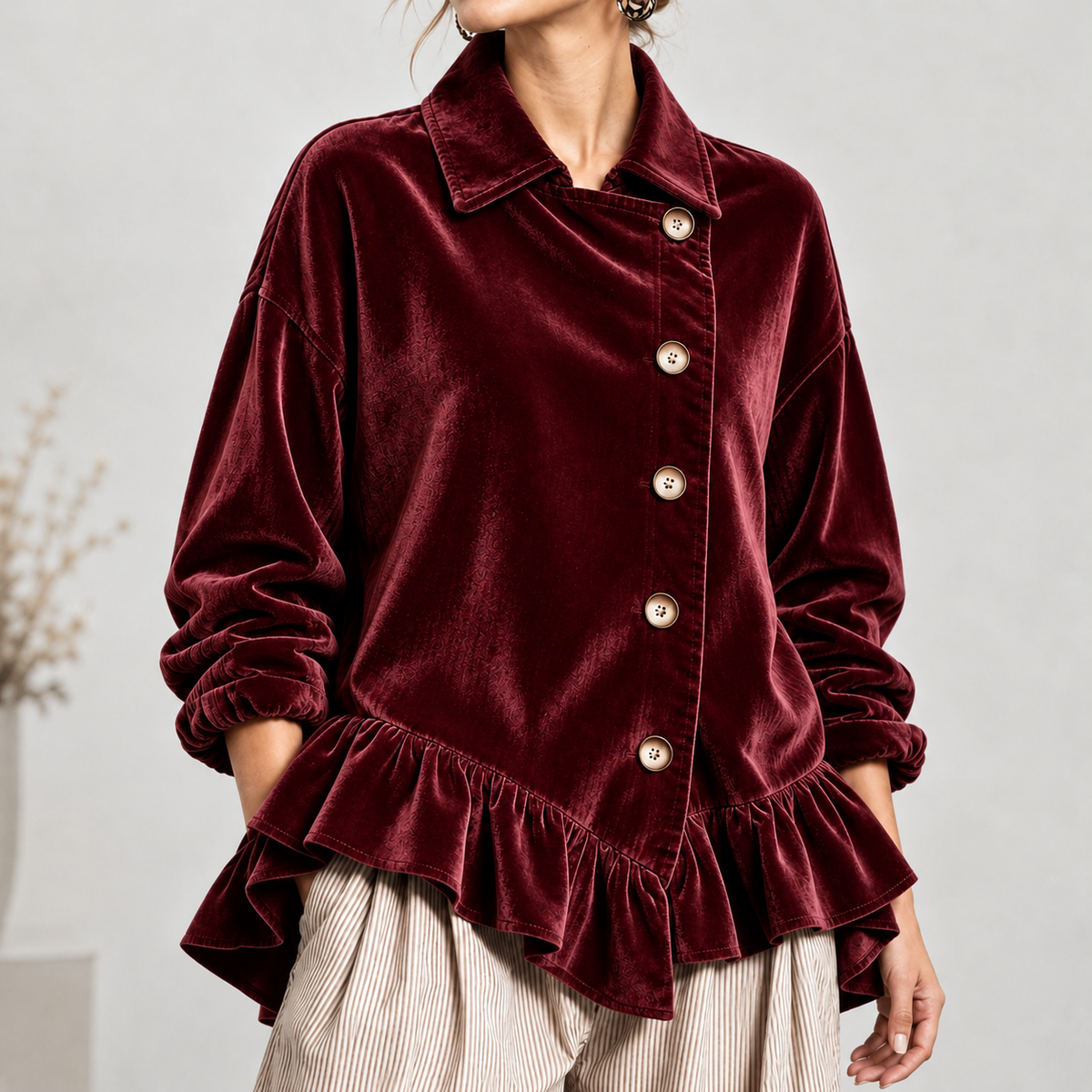 Blainslie Ruffle Hem Jacket - Red