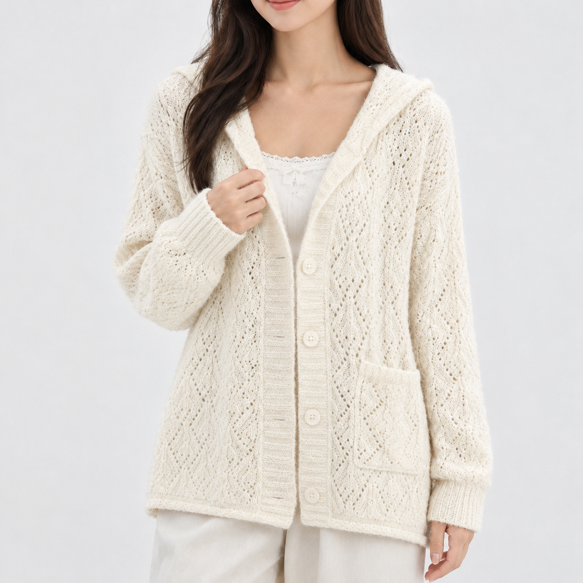 Foxup Hooded Cardigan - Beige