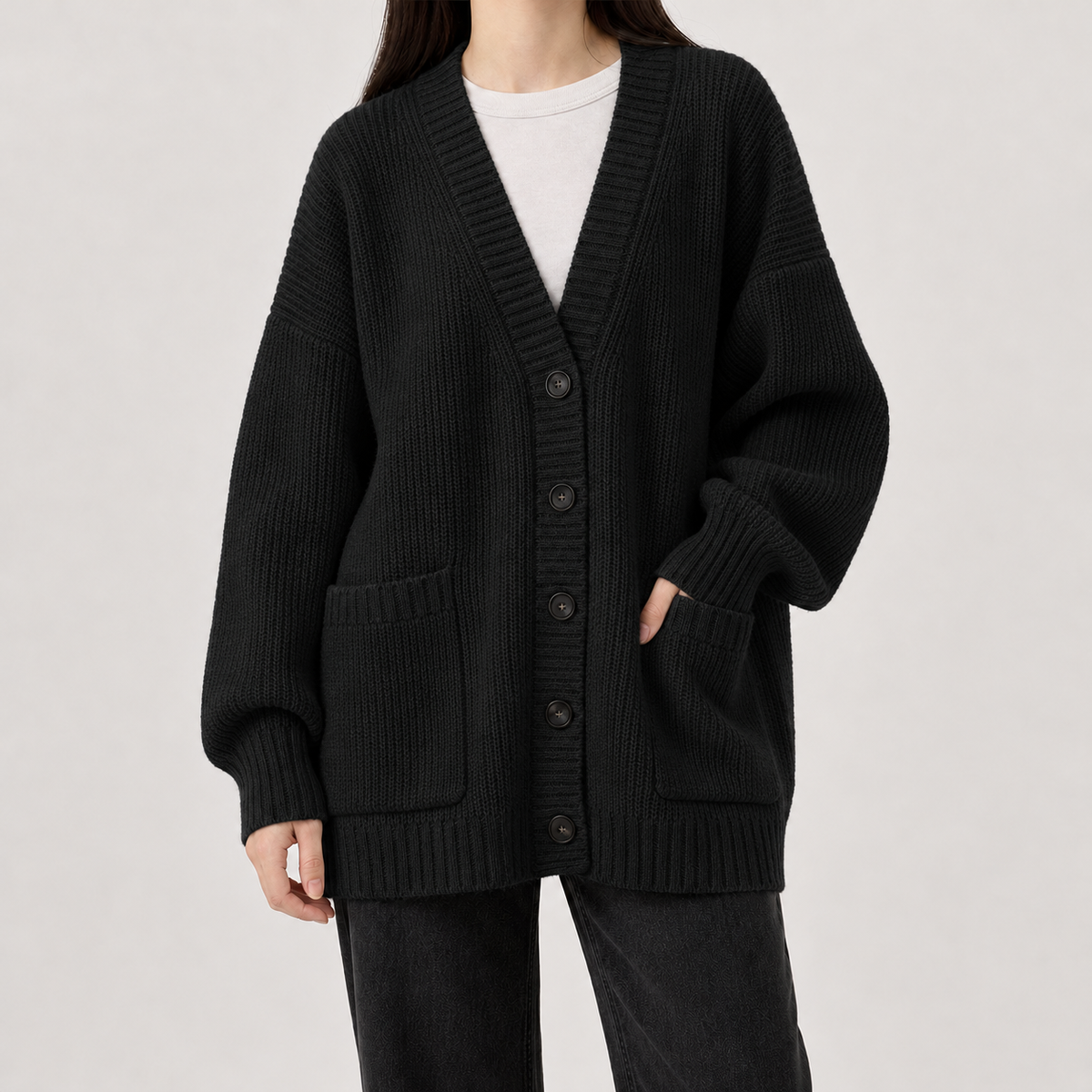 Birkenside Ribbed Cardigan - Black