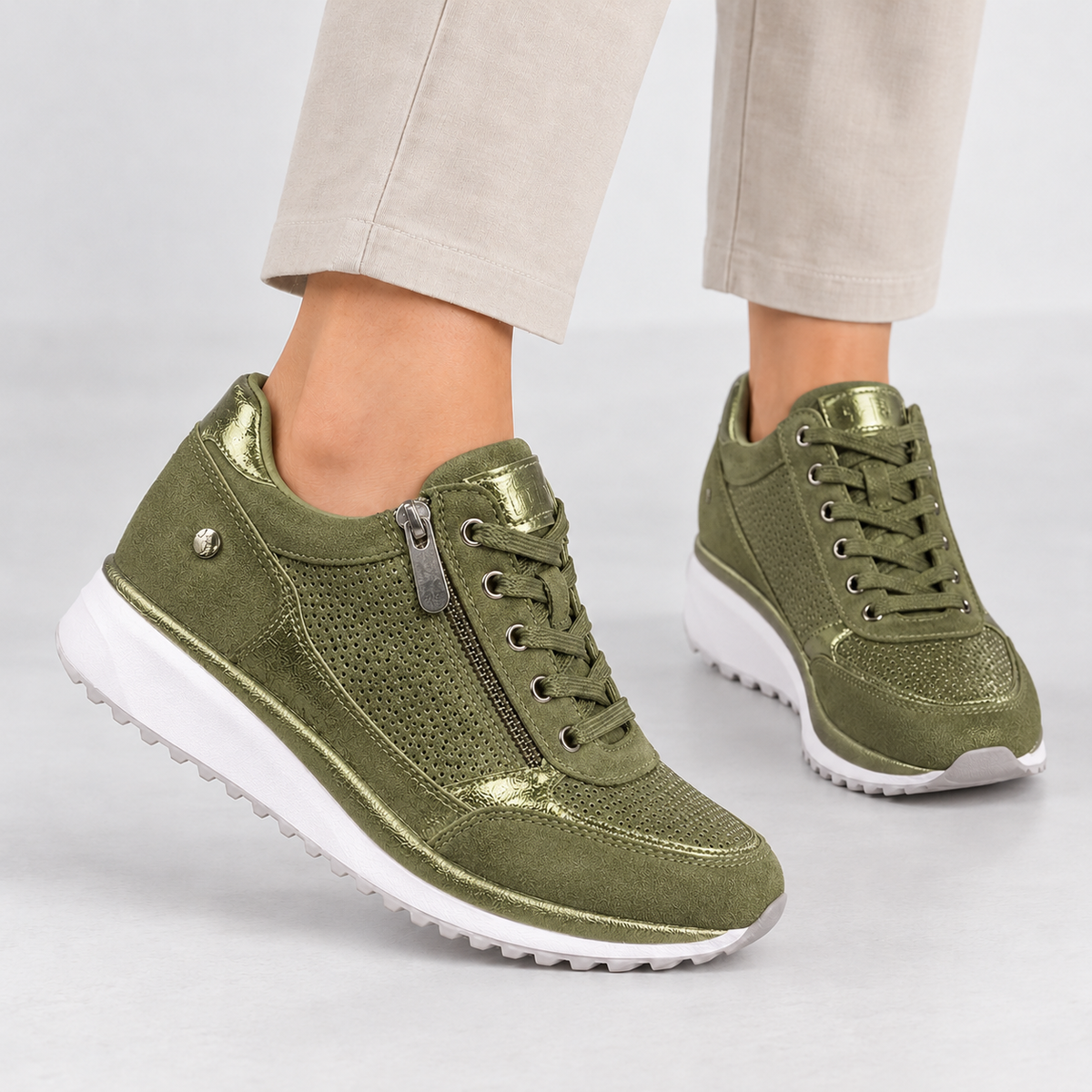 Skelsmergh Perforated Wedge Sneakers - Green