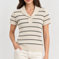Noverton Ribbed Polo Top - Natural Hemp