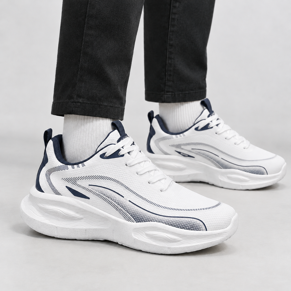 Blawith Chunky Sole Sneakers - White Dark Blue