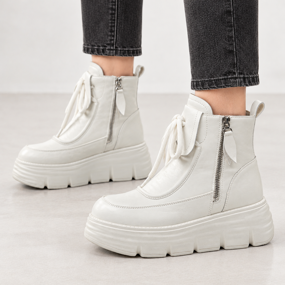 Pateley Platform Ankle Boots - White