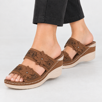 Rizzi Floral Wedge Sandals - Dark Brown