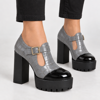 Galphay Croc Embossed Heels - Gray