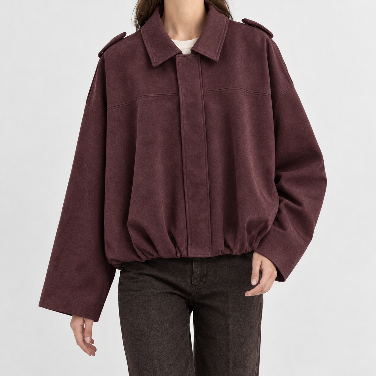 Kinsham Suede Bomber Jacket - Wine Red