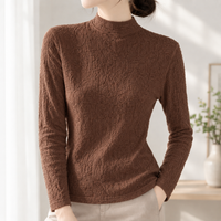 Valentina Textured Mock Neck Top - Brown