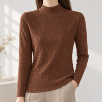 Valentina Textured Mock Neck Top - Brown