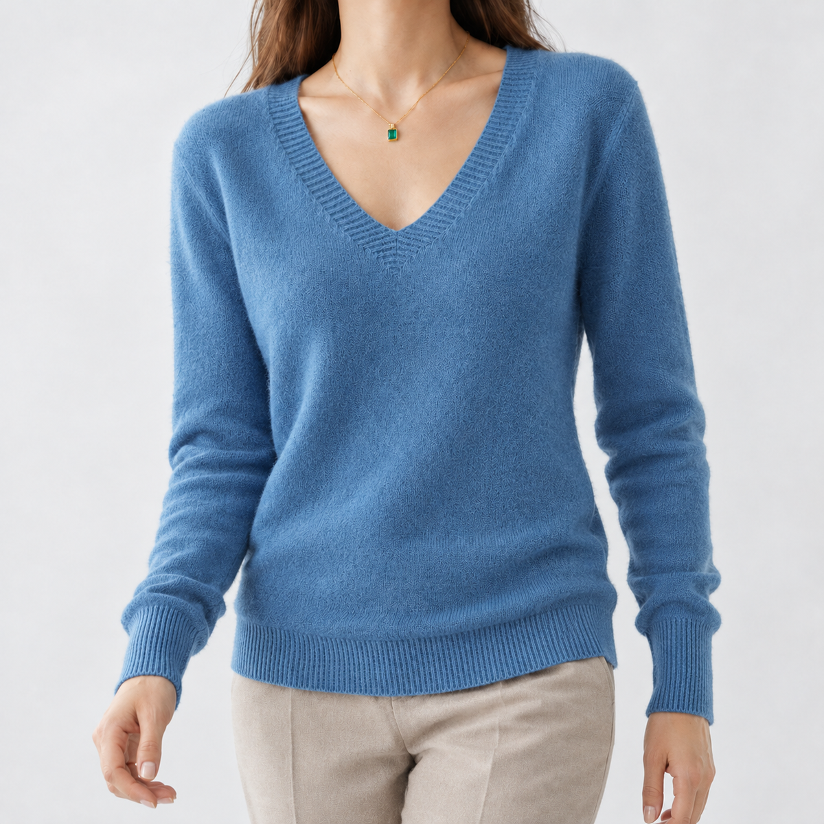 Haltwhistle V Neck Sweater - Haze Blue