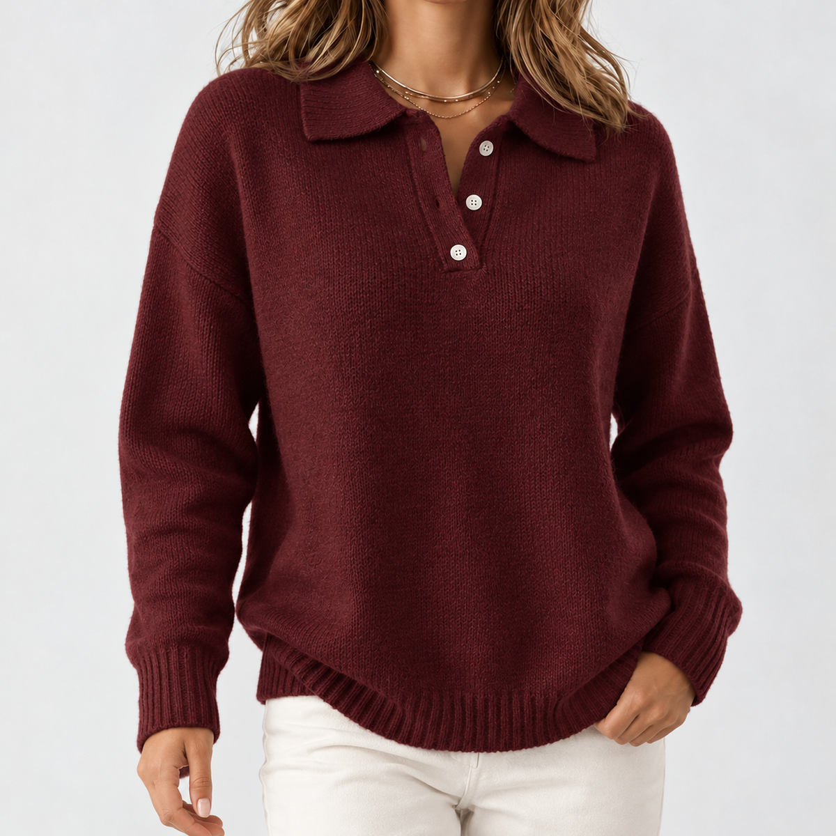 Innerleithen Relaxed Polo Sweater - Wine Red