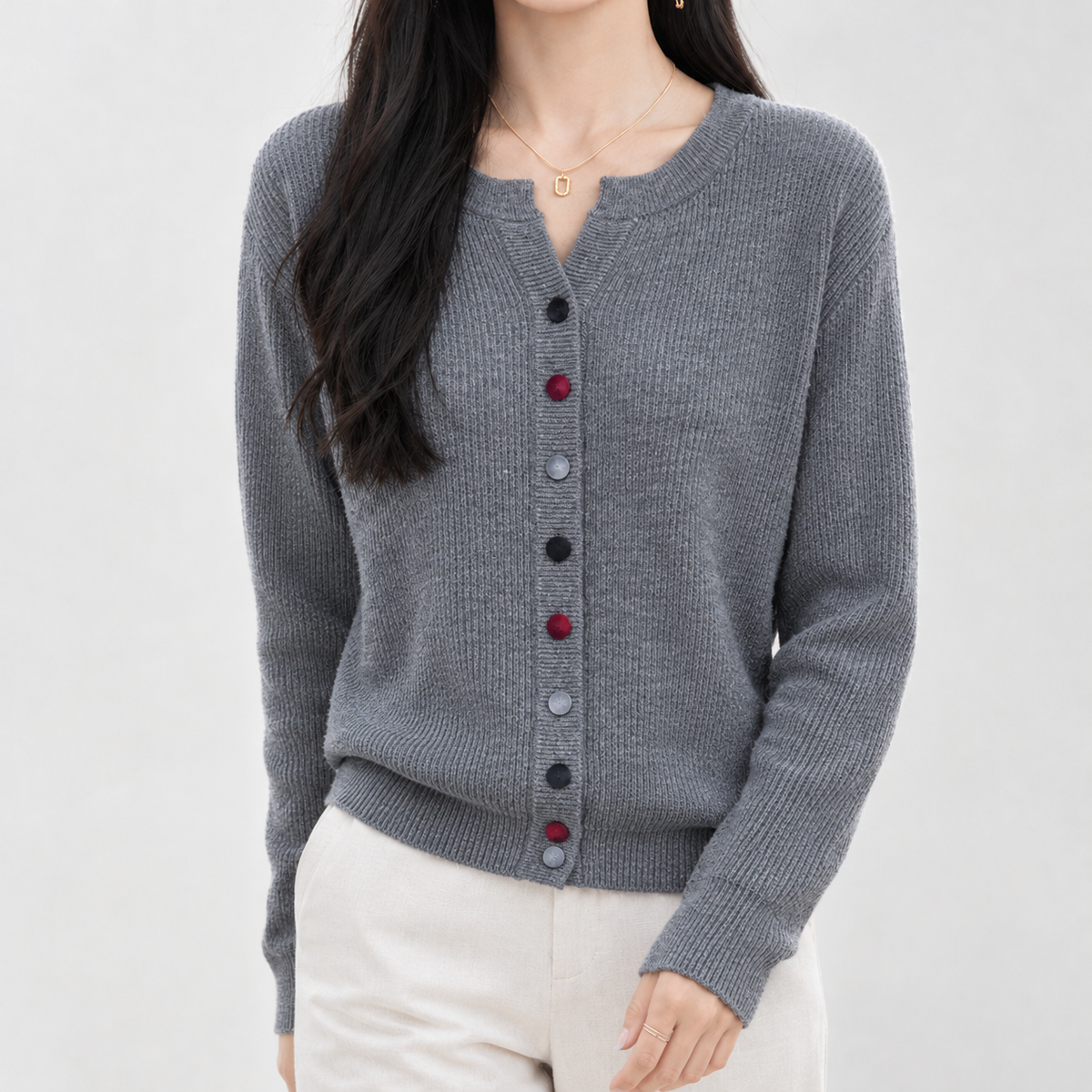 Birlingham Ribbed Cardigan - Gray