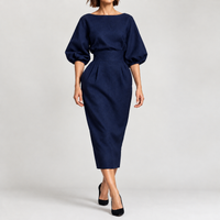 Hambledon Tailored Midi Dress - Navy Blue