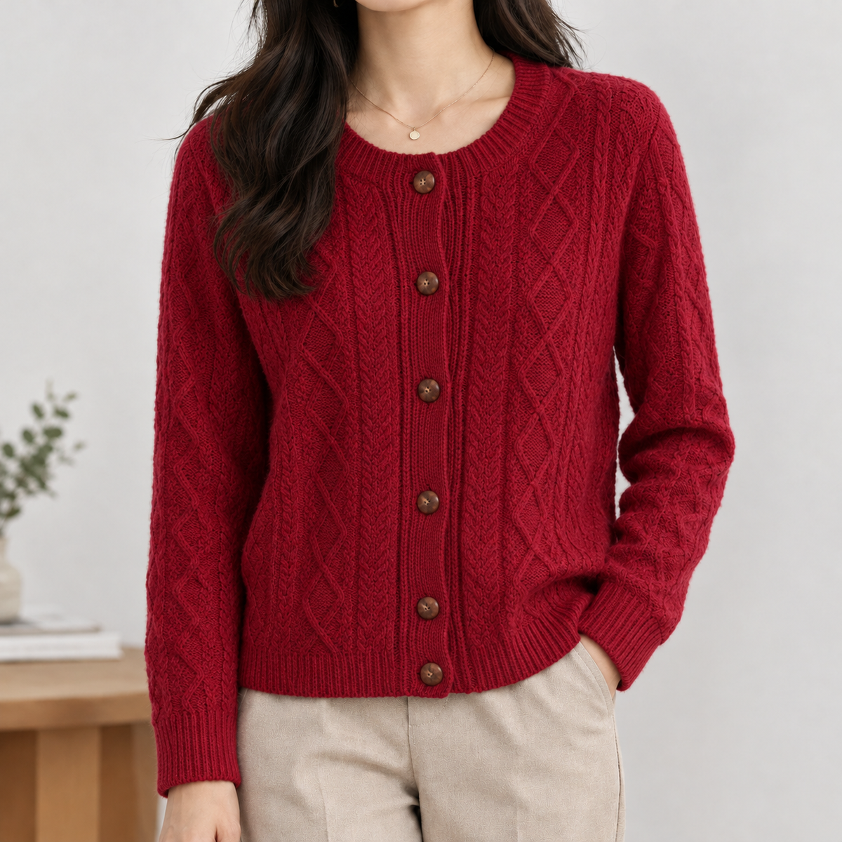 Hampreston Wool Cardigan - Cherry Red