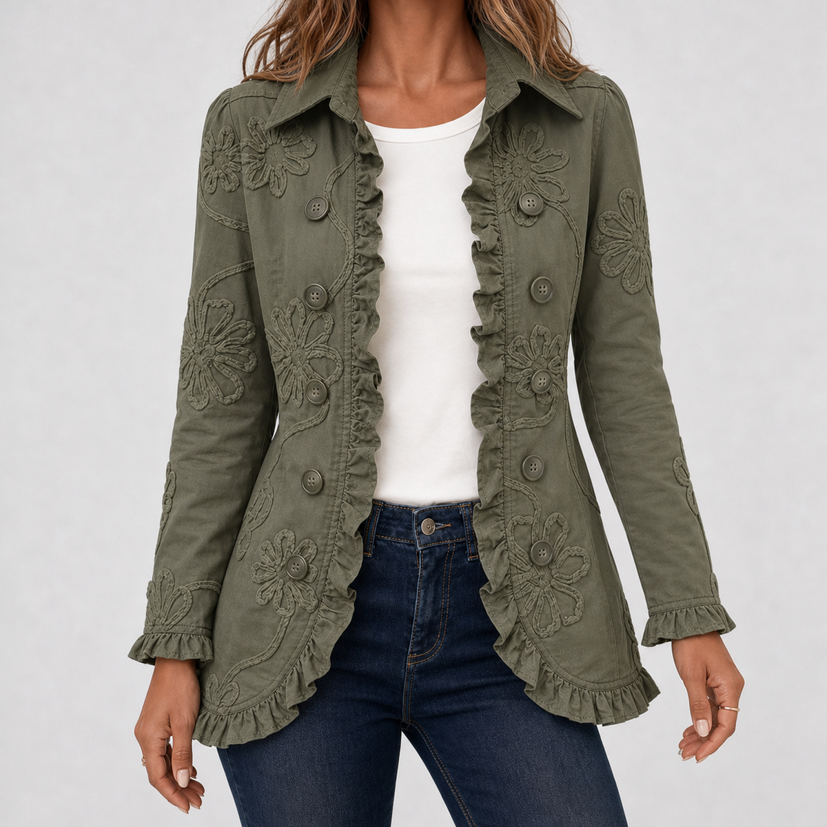 Winsford Floral Ruffle Jacket - Green