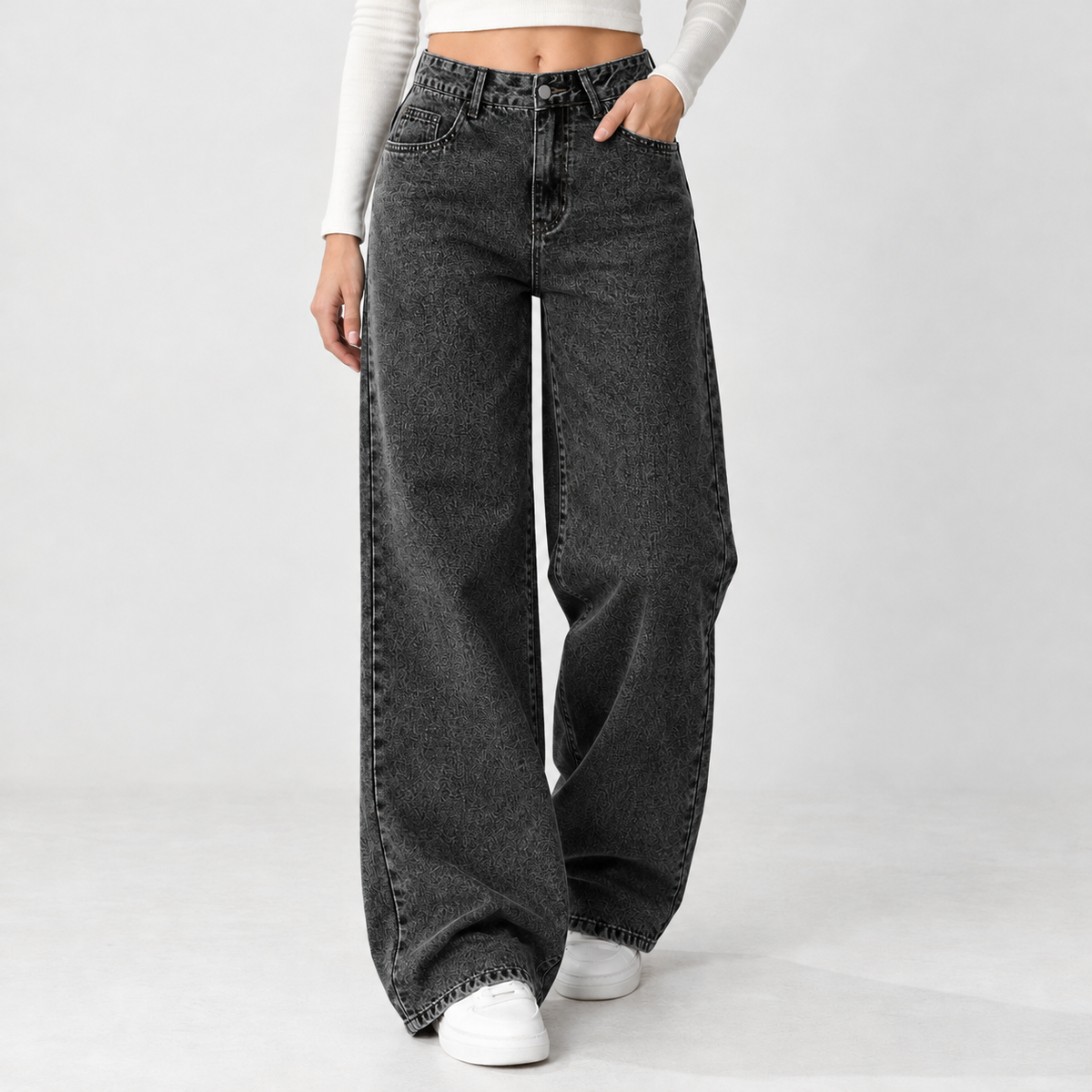 Melrose Wide Leg Jeans - Black Gray