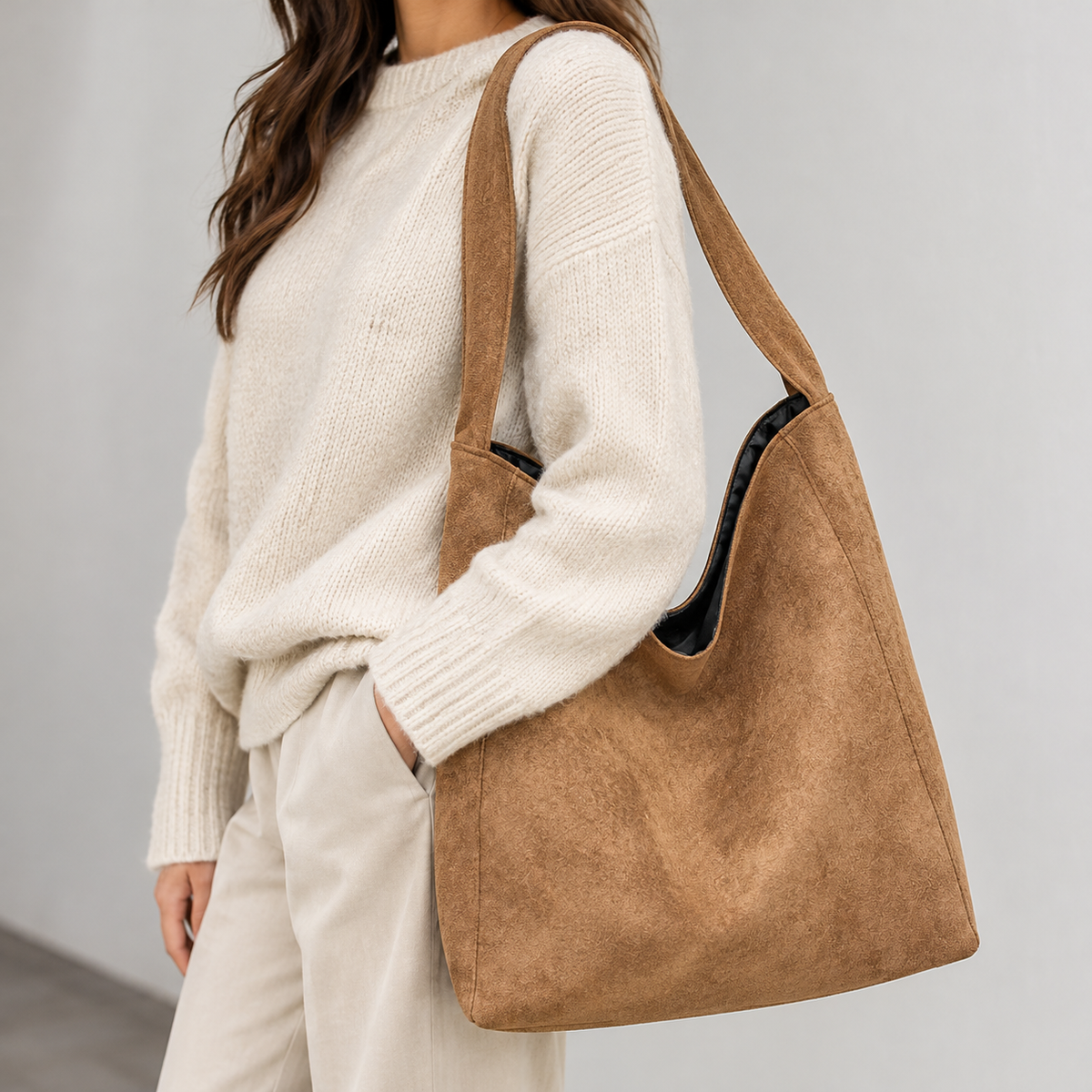 Trevollard Slouchy Suede Tote - Tan