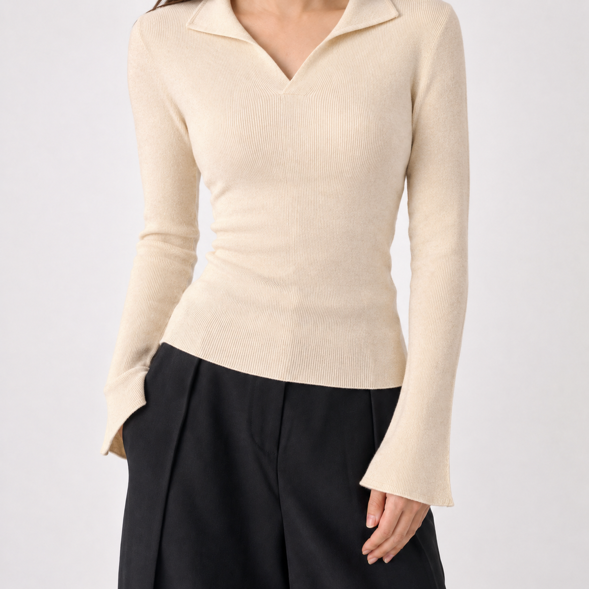 Livia V Neck Top - Apricot
