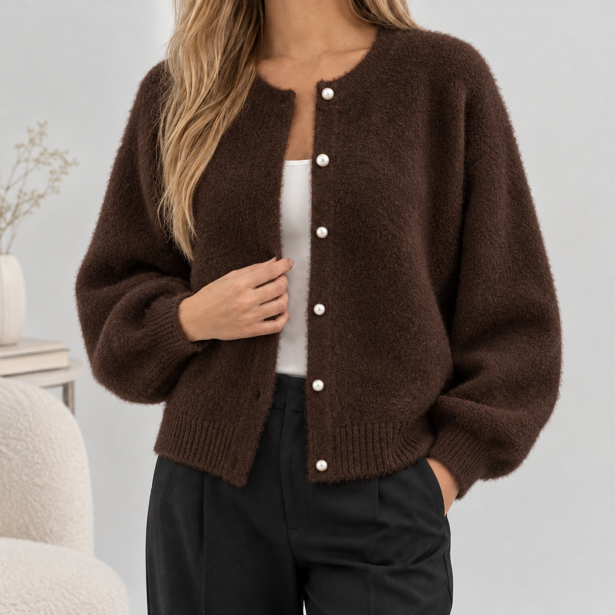 Beckering Pearl Cardigan - Brown