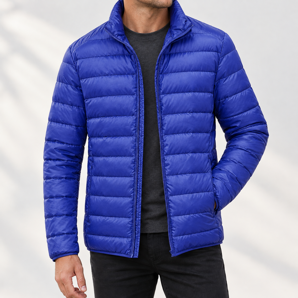 Cawsand Down Jacket - Sapphire Blue Stand Collar