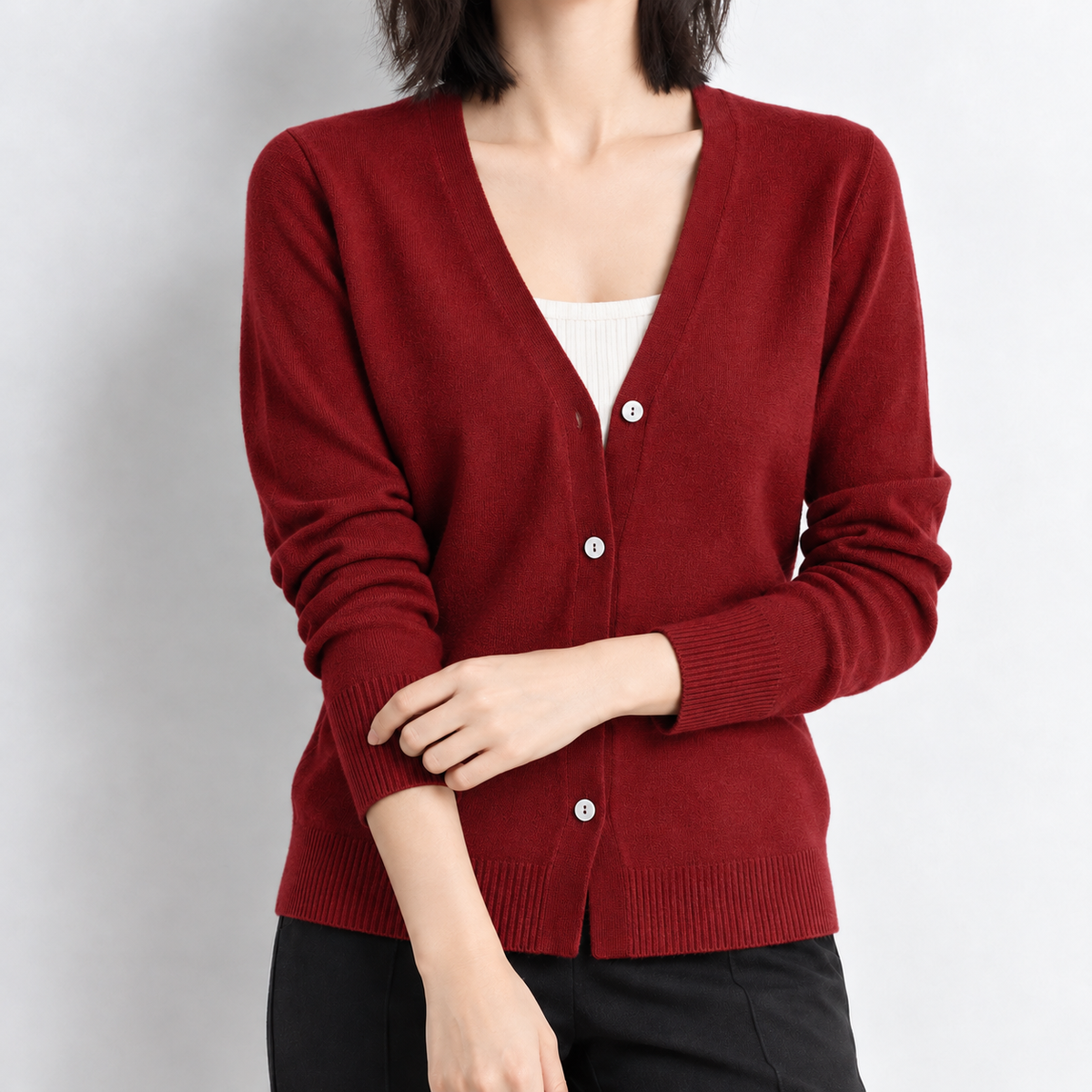 Windrush V Neck Cardigan - Maroon Red