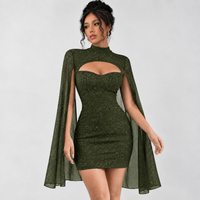 Sibylla Cape Mini Dress - Olive Green