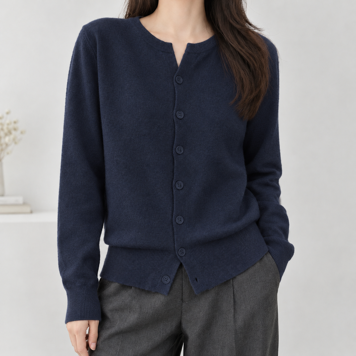 Braemar Notch Neck Cardigan - Navy