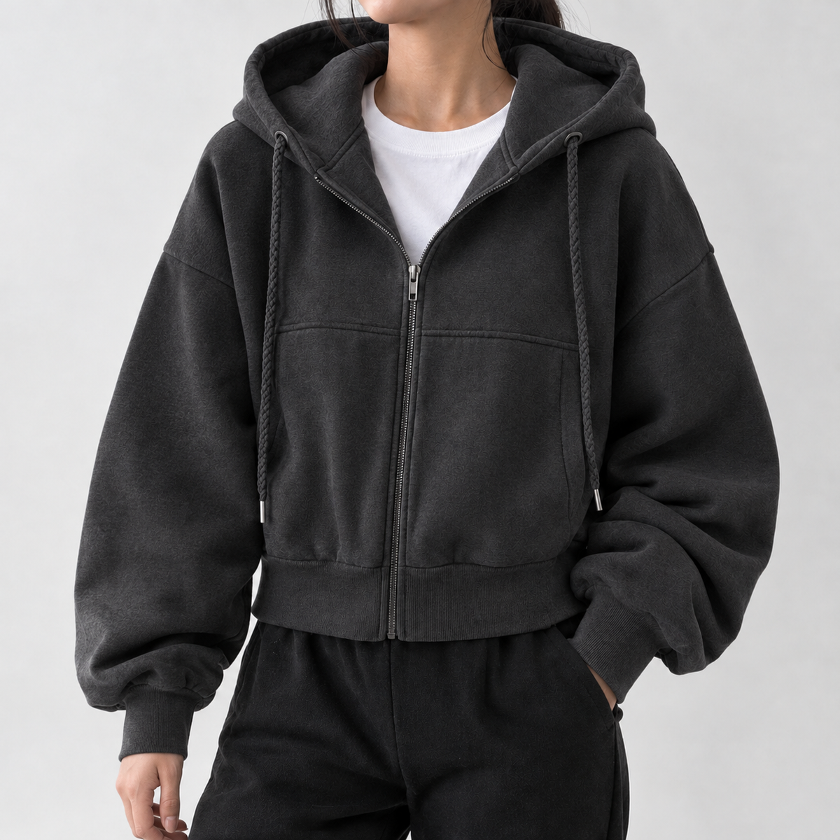Gerrans Cropped Zip Hoodie - Black