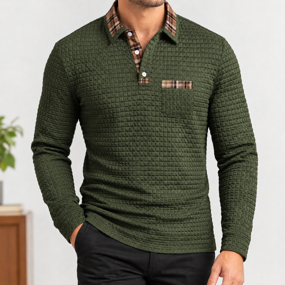 Portloe Textured Polo - Army Green