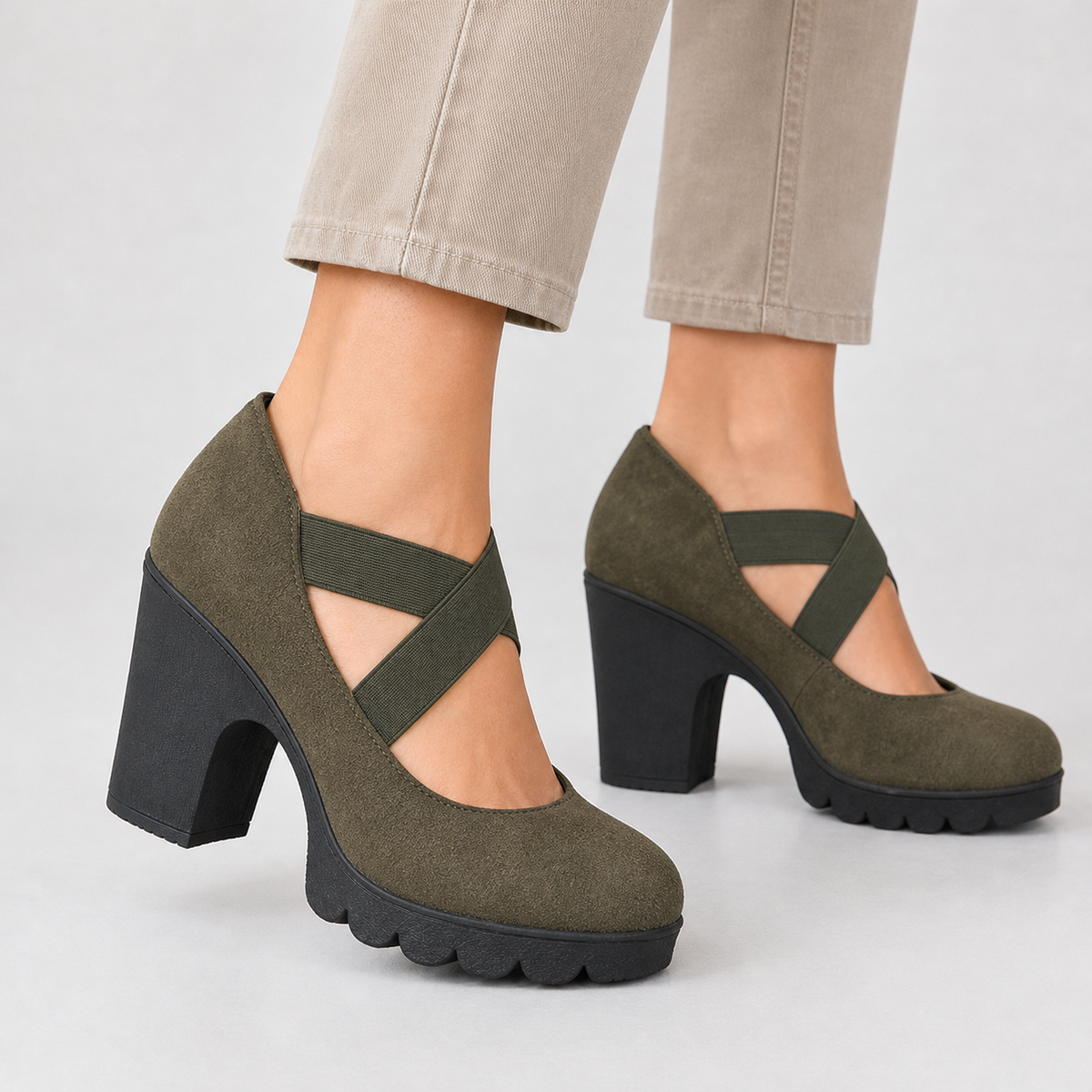 Staithes Cross Strap Heels - Military Green