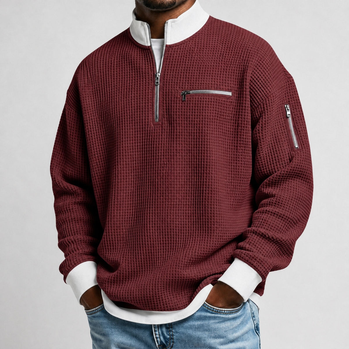 Romaldkirk Waffle Pullover - Burgundy
