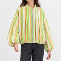 Odette Striped Bomber Jacket - Green Bar