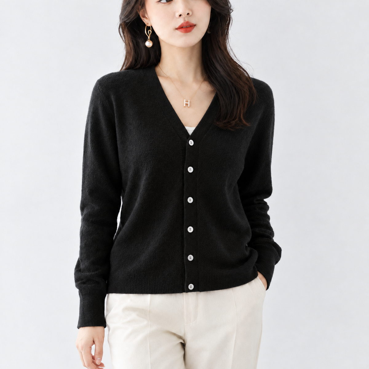 Lasborough V-Neck Cardigan - Black