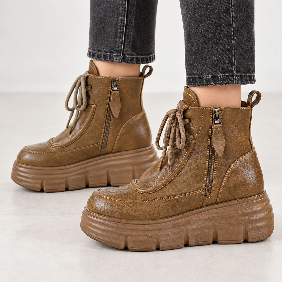 Pateley Platform Ankle Boots - Yellow Brown